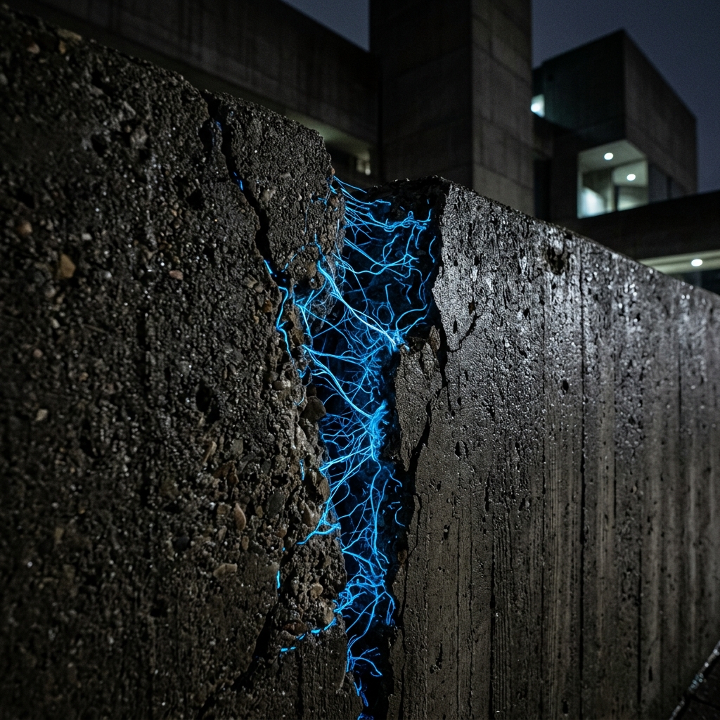 Self-healing concrete microscopic view